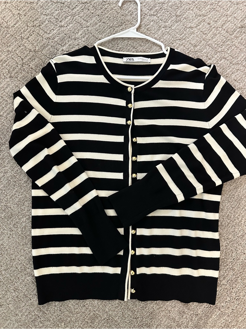 Zara Black and Cream Striped Button-Front Cardigan